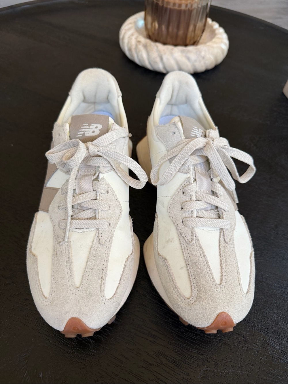 New Balance Women's Cream and Tan Retro-Style Sneakers 327